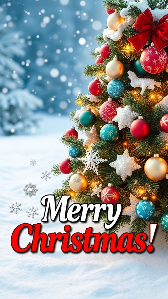 Christmas-themed YouTube banner with snowy background, Christmas tree, ornaments, and festive text.
